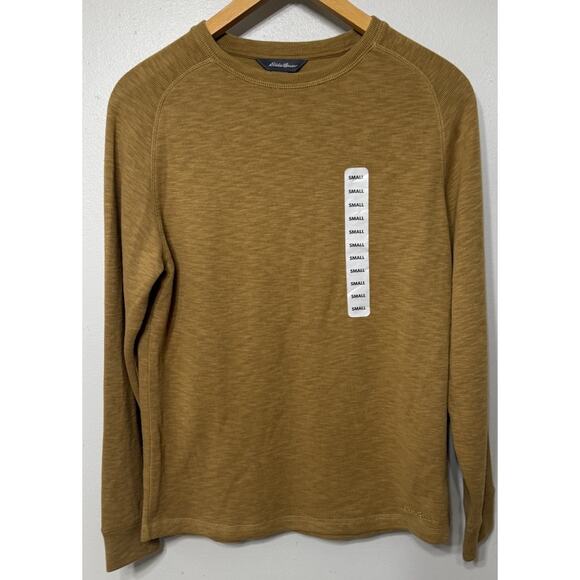 Eddie Bauer Shirt Men's Long Sleeve Double Knit Crew Dull Gold Size Small NWOT - Picture 1 of 8